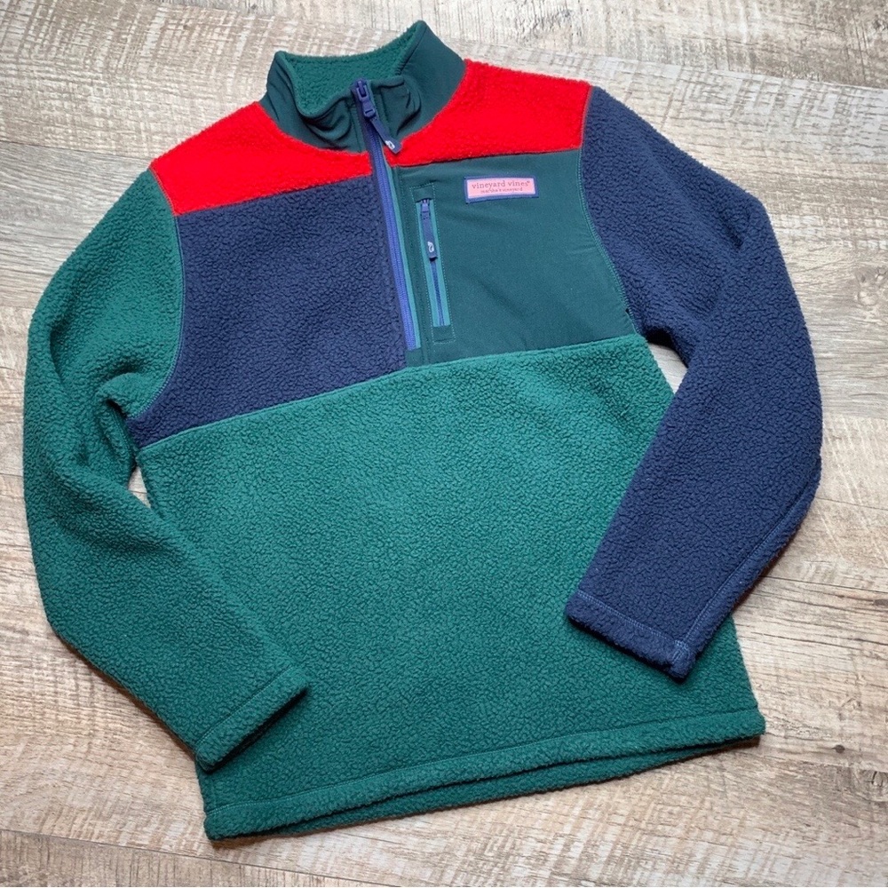 NWT Vineyard Vines Charleston Green Party Fleece Half Zip Pullover Shep ~